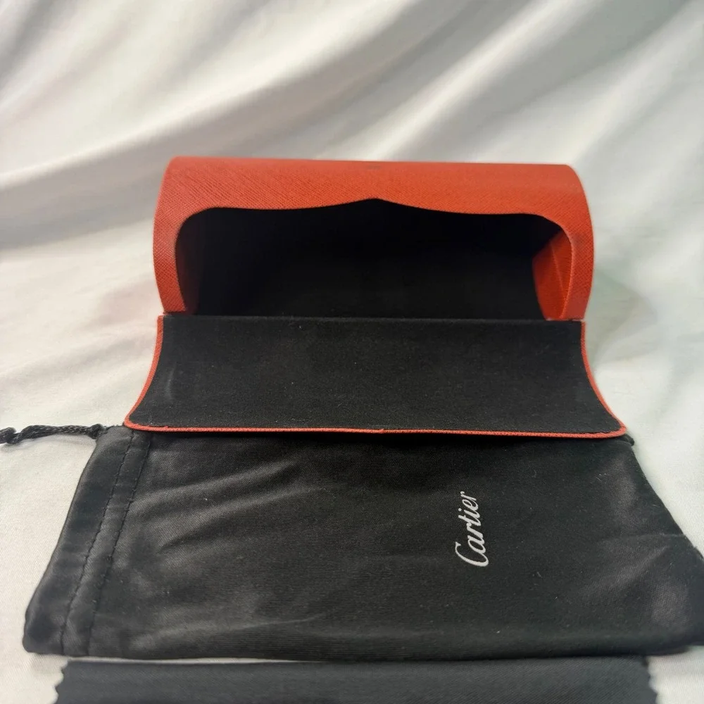 Cartier Red Cross-Grain Leather Sunglasses Case Set with Dust Bag and Cloth